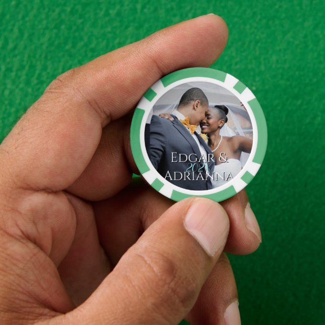 Vertical Photo- Year - Script Custom Name Wedding  Poker Chips (Hand)