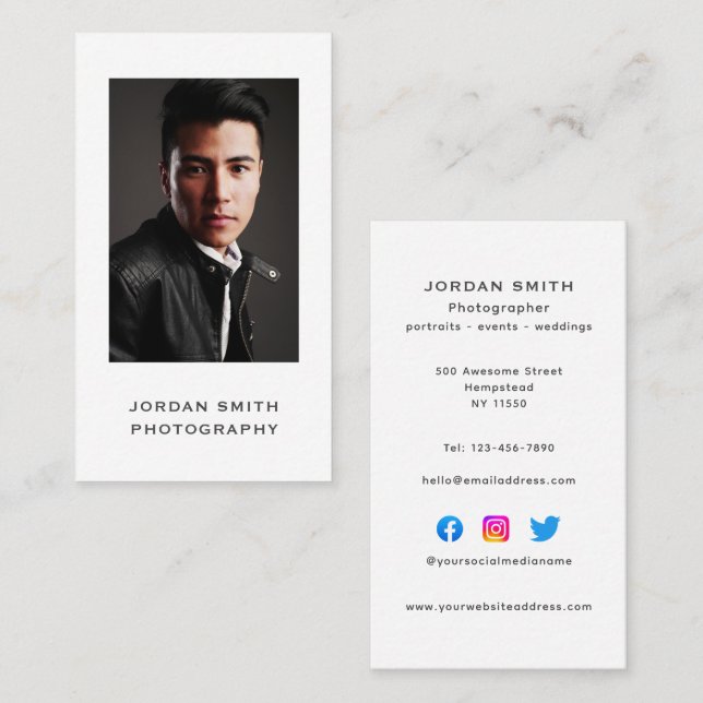 Vertical Photographer Social Media Headshot Photo Business Card (Front/Back)
