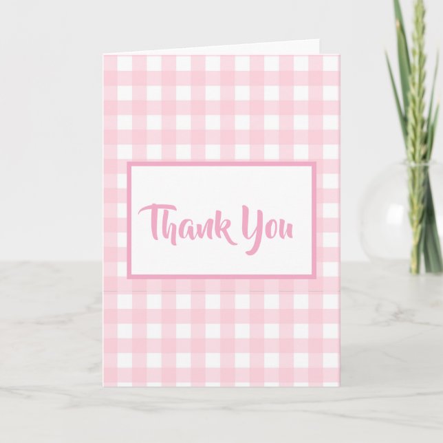 Vertical Pink Gingham Thank You Card (Front)