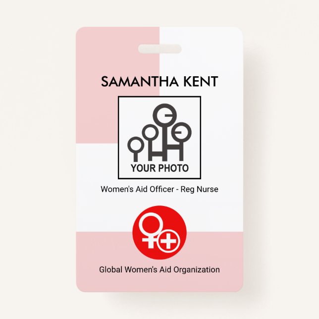 Vertical Pink Layers Photo Template Nurse ID Badge (Front)