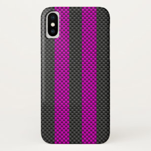 Vertical Pink Racing Stripes in Carbon Fibre Style iPhone X Case