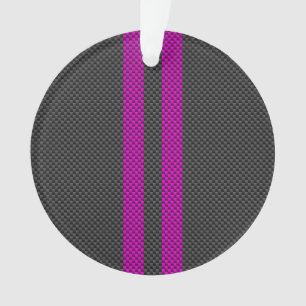 Vertical Pink Racing Stripes in Carbon Fibre Style Ornament