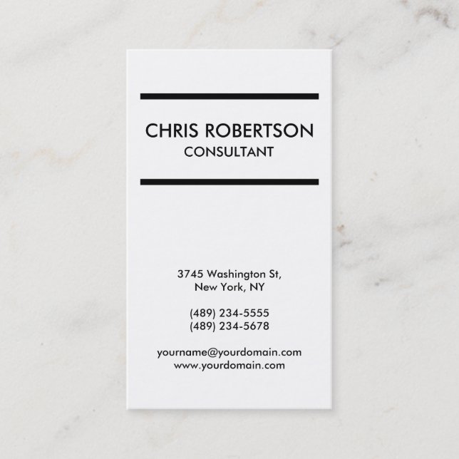 Vertical Plain Black & White Business Card (Front)