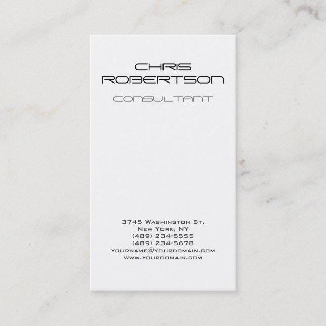 Vertical Plain Grey White Attractive Business Card (Front)