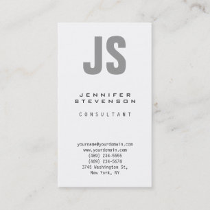 Vertical Plain Grey White Monogram Business Card