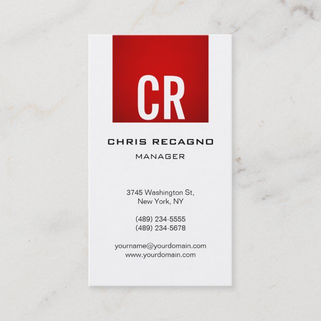 Vertical Plain Red Stripe White Business Card (Front)
