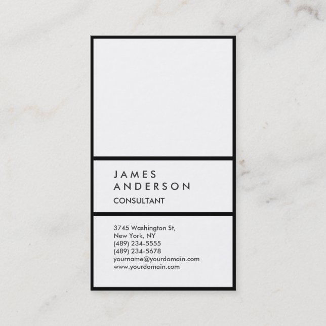 Vertical Plain Simple Black White Chic Attractive Business Card (Front)