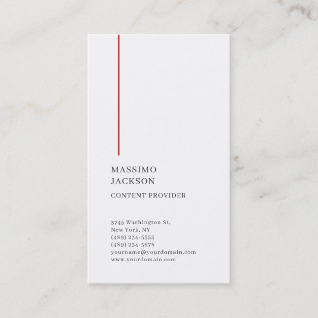 Vertical Plain Simple Black White Red Minimalist  Business Card (Front)