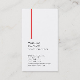 Vertical Plain Simple Black White Red Minimalist  Business Card