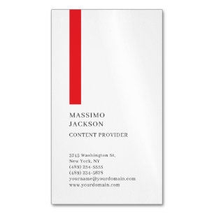 Vertical Plain Simple Black White Red Minimalist  Magnetic Business Card