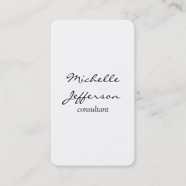 Vertical Plain Simple White Black White Business Card (Front)