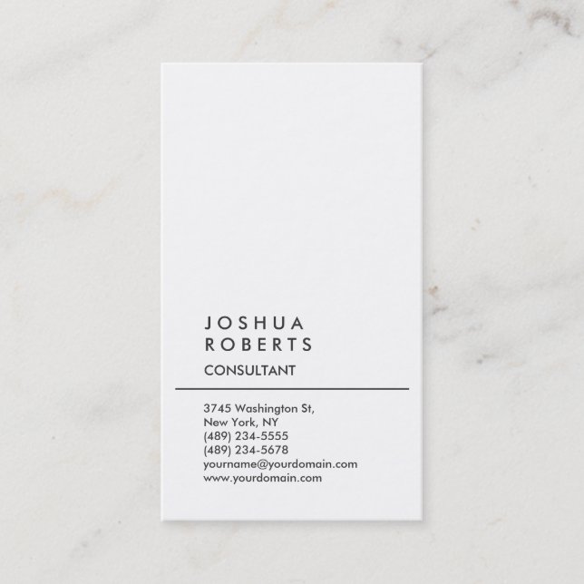 Vertical Plain Simple White Trendy Attractive Business Card (Front)