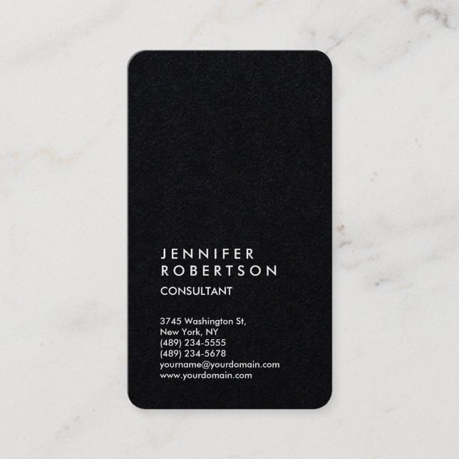Vertical Premium Black Trendy Consultant Business Card (Front)