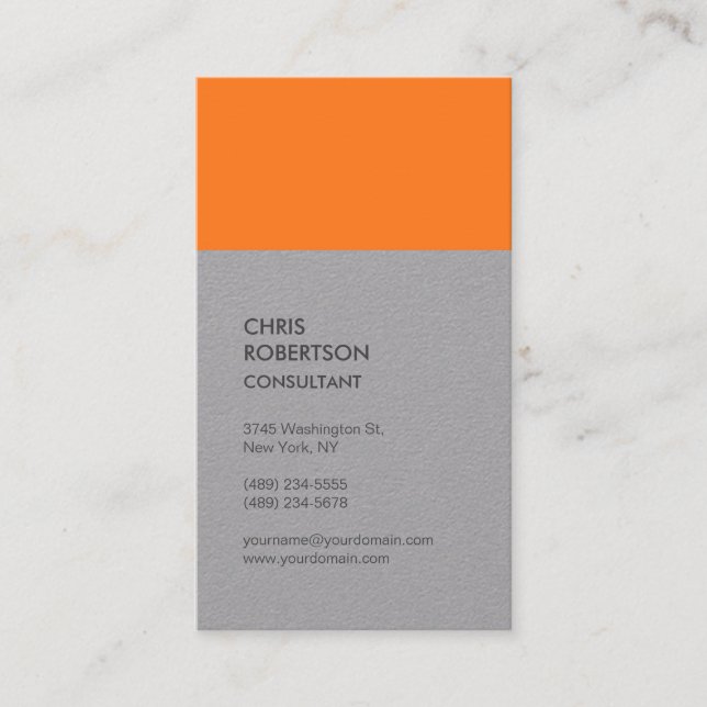 Vertical Premium Grey Minimalist Modern Business Card (Front)
