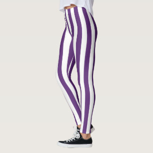Vertical Purple and White Stripes Leggings