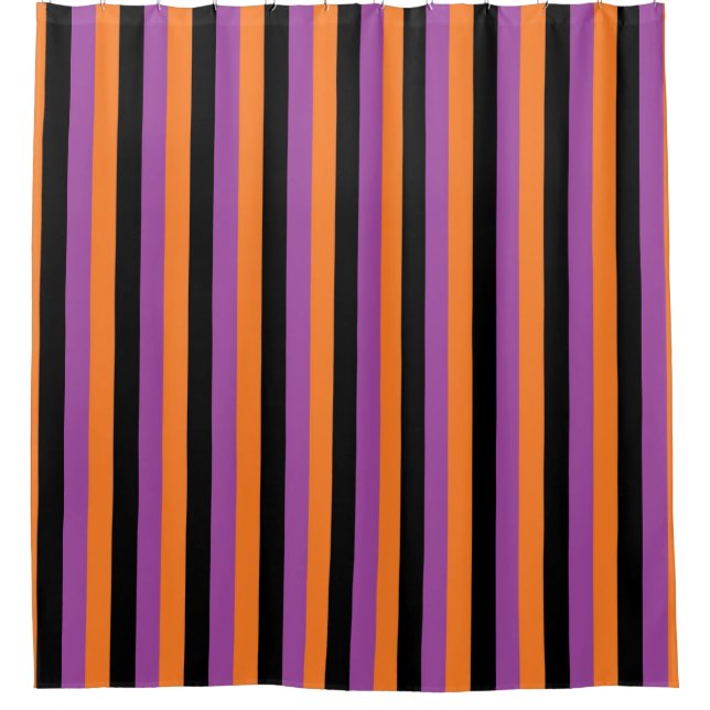 Vertical Purple, Orange and Black Stripes Shower Curtain (Front)