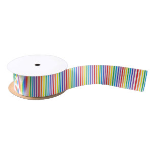 Vertical Rainbow and White Stripes Satin Ribbon