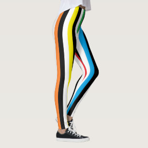 Vertical Rainbow Black White Stripes Leggings