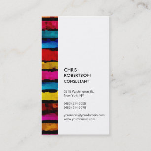 Vertical Rainbow Colours Stripe White Business Business Card