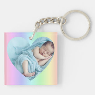 Vertical Rainbow Heart, Two Photo Keychain