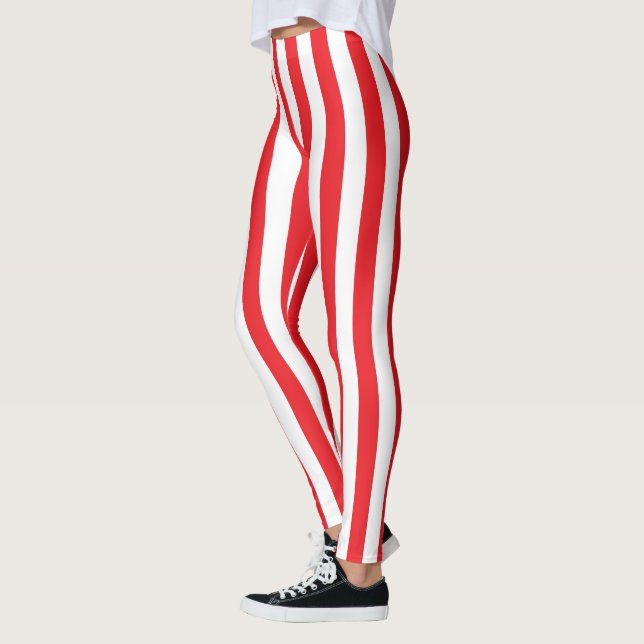 Vertical Red and White Stripes Leggings (Left)