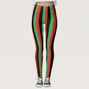 Vertical Red, Black and Green Stripes Leggings