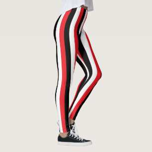 Vertical Red, Black and White Stripes Leggings