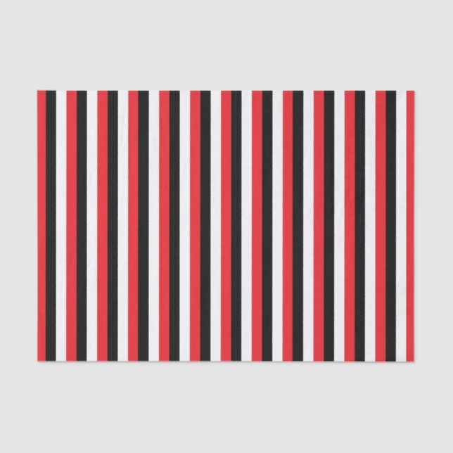 Vertical Red, Black and White Stripes Tissue Paper (Front)