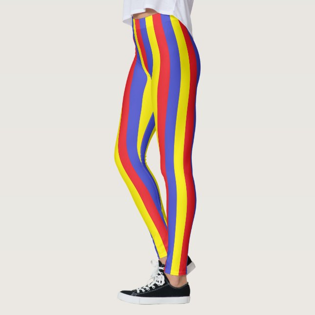 Vertical Red, Blue and Yellow Stripes Leggings (Left)
