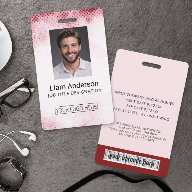 Vertical Red Gradient Employee ID Badge (Custom Employee Photo Badge)