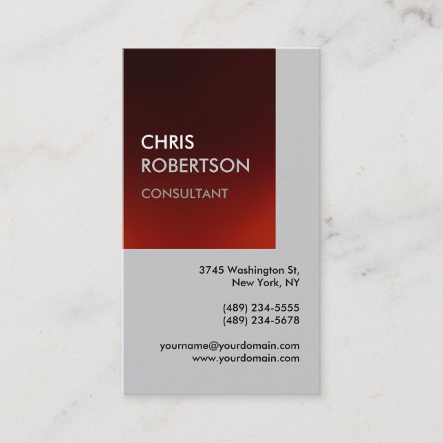 Vertical Red Grey Attractive Business Card (Front)