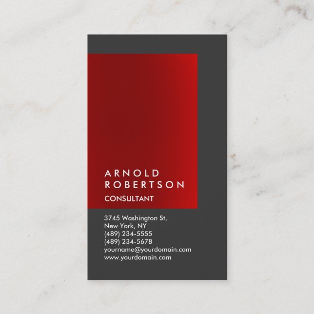 Vertical Red Grey Chic Consultant Business Card (Front)