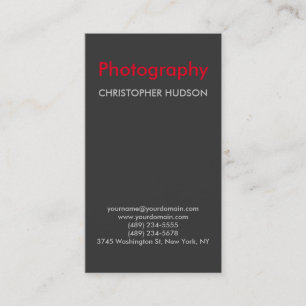 Vertical Red Grey Photography Business Card