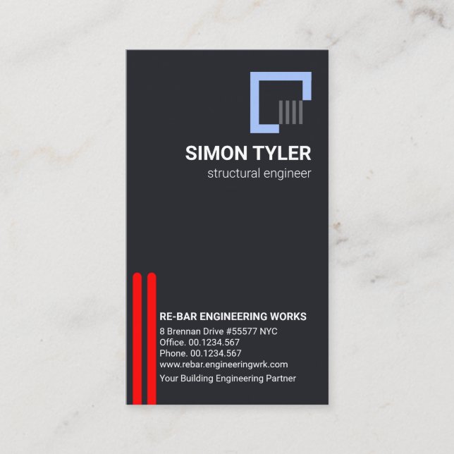 Vertical Red Re-Bar Lines Structural Engineer Business Card (Front)