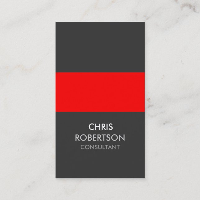 Vertical Red Stripe Grey Attractive Business Card (Front)
