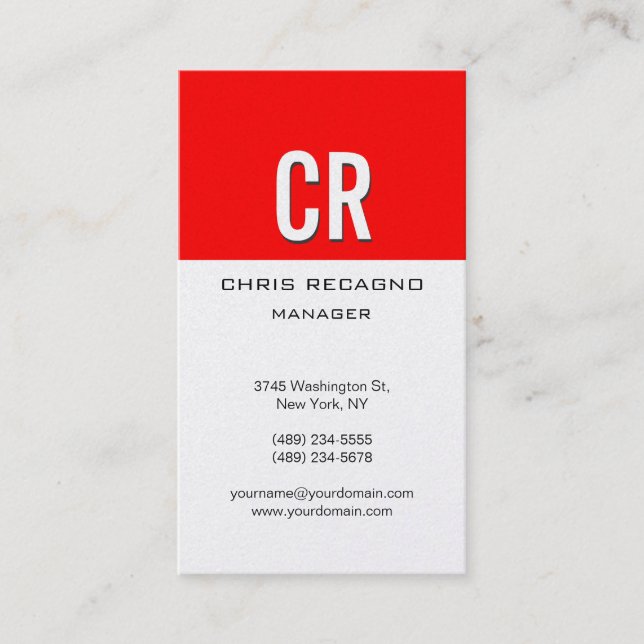Vertical Red Stripe Pearl Background Business Card (Front)