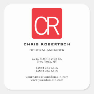 Vertical Red Stripe White Professional Plain Square Sticker
