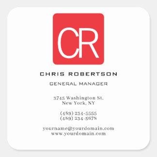 Vertical Red Stripe White Professional Plain Square Sticker