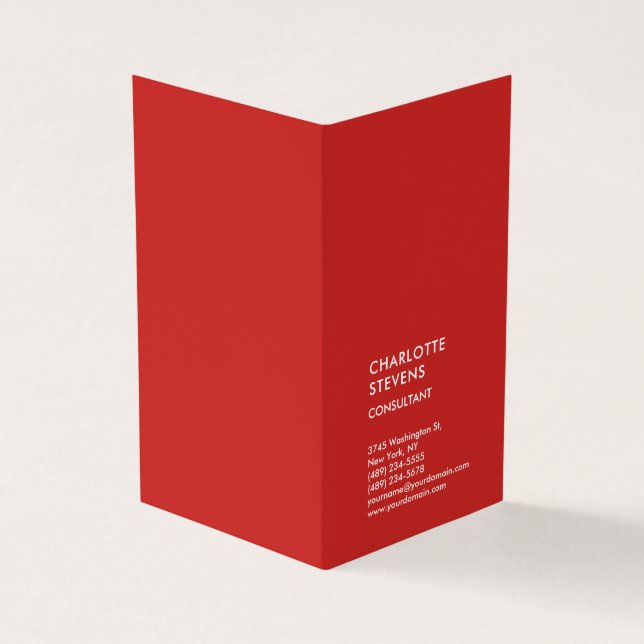 Vertical Red Trendy Minimalist Elegant Simple Business Card (Outside)