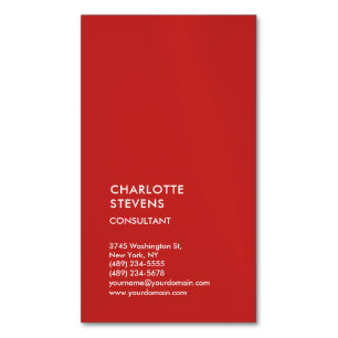 Vertical Red Trendy Minimalist Elegant Simple Magnetic Business Card