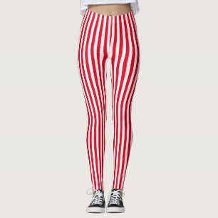 Vertical Red White Candycane Stripe Leggings
