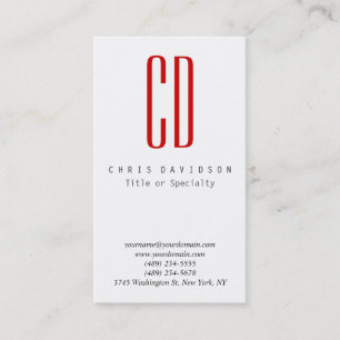 Vertical Red White Colour Monogram Business Card