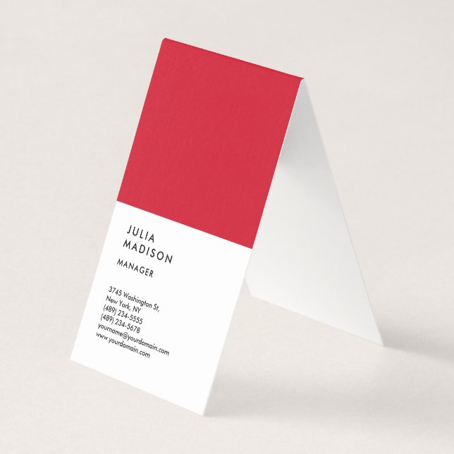Vertical Red White Trendy Manager Consultant Business Card (Front)
