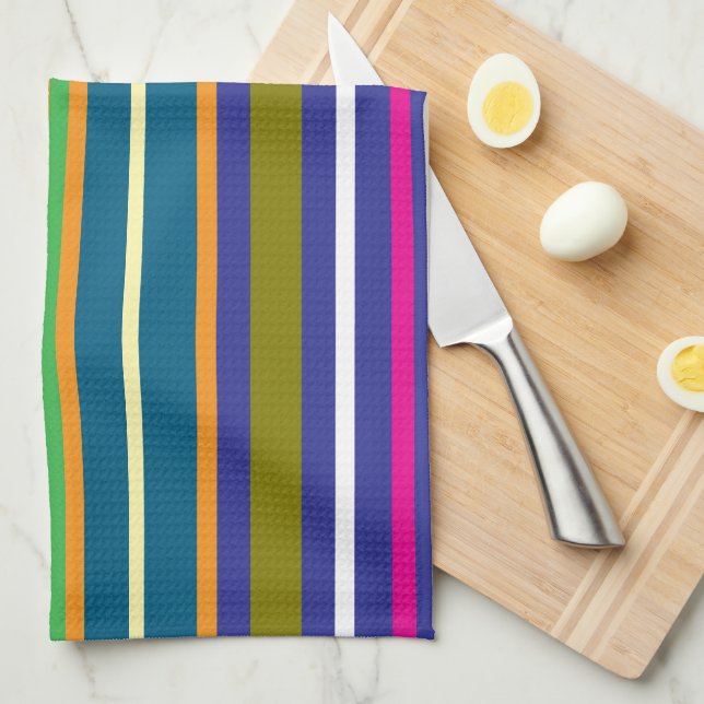 Vertical Retro Stripes Colorful Tea Towel (Quarter Fold)