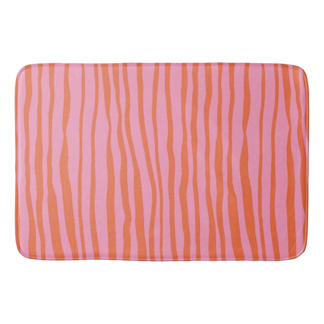 Vertical retro wavy lines - pastel orange and pink bath mat (Front)