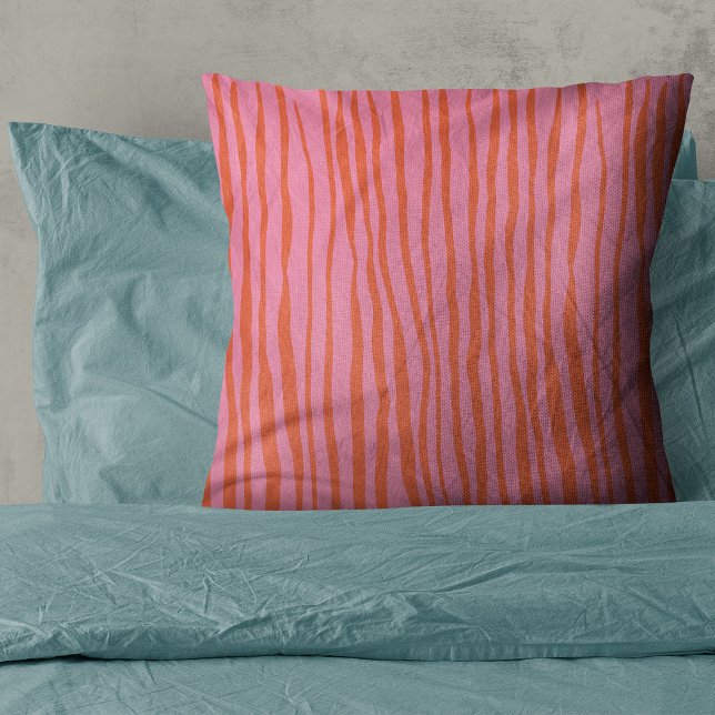 Vertical retro wavy lines - pastel orange and pink cushion (Creator Uploaded)