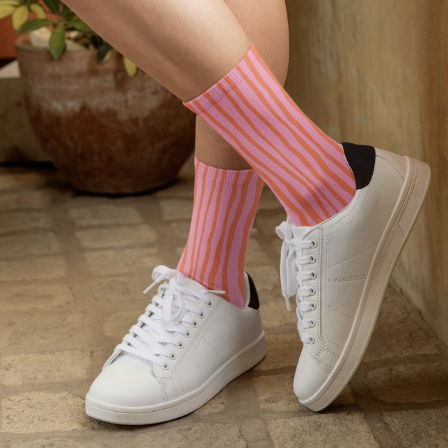 Vertical retro wavy lines - pastel orange and pink socks (Creator Uploaded)