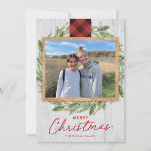Vertical Rustic Wood Merry Christmas Photo Card
