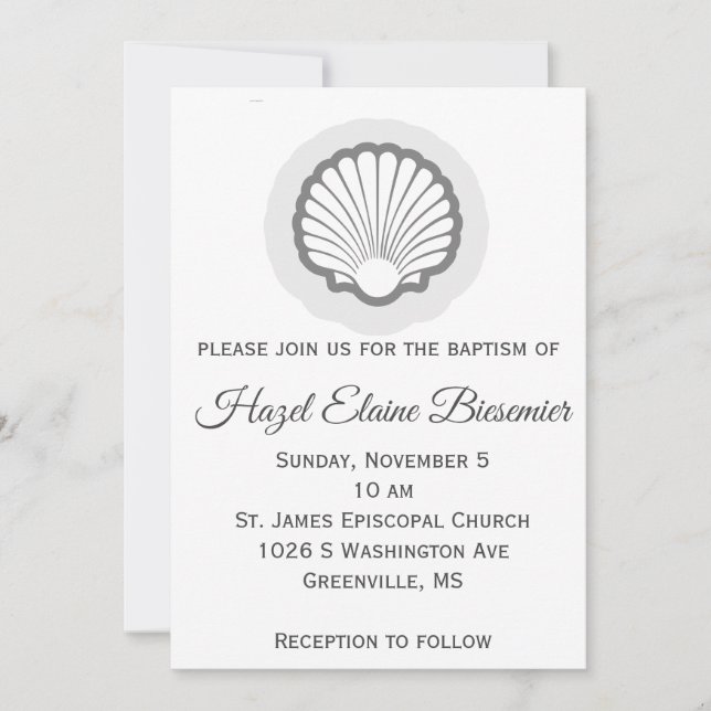Vertical Scallop Shell Baptism Flat Card (Front)