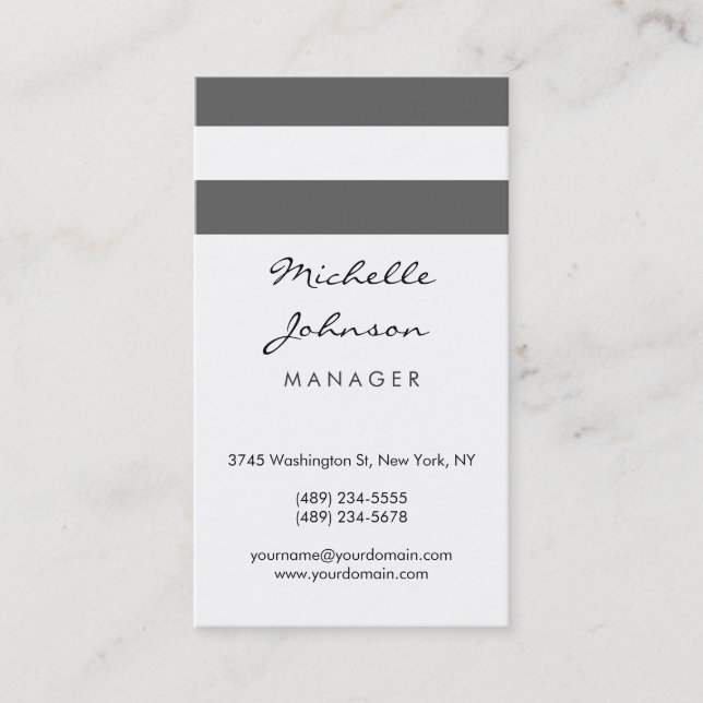 Vertical Script Grey White Pattern Business Card (Front)